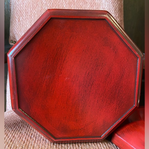 Antique Red Octagon Ice Bucket with Lid - Picture 4 of 7